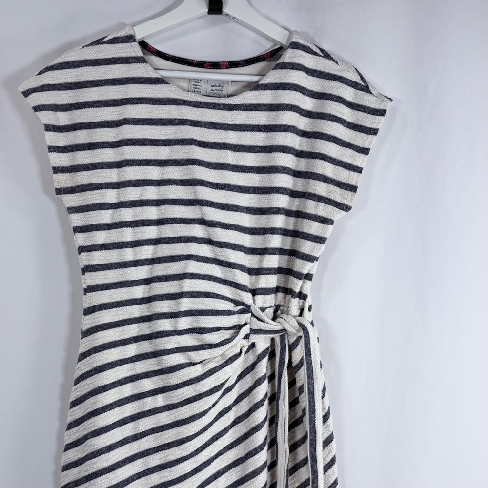 Saturday Sunday Anthropologie Dress Blue White Striped Side Tie Mini Small